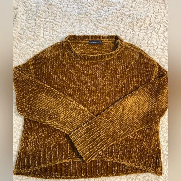 Zara Women’s Size M Chenille Cropped Boxy Sweater in a Golden Brown - Picture 4 of 4